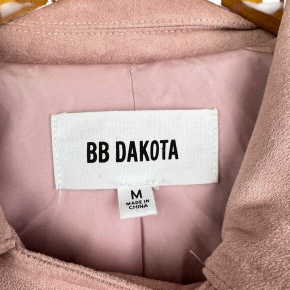 BB Dakota Blush Pink Faux Suede Asymmetrical Zip Belted Biker Moto Jacket - Picture 12 of 14